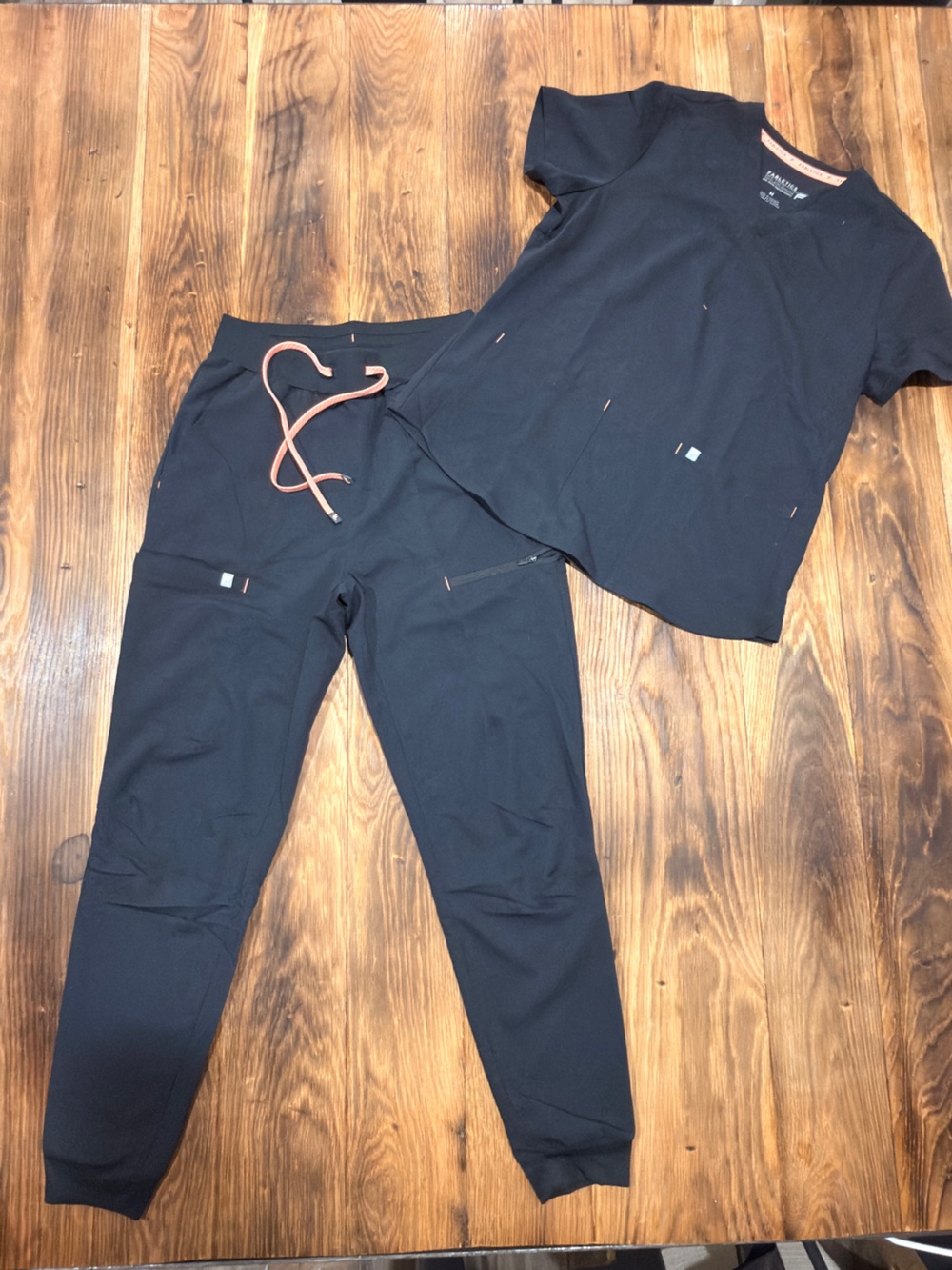 Fabletics Black Jogger Set with Coral Drawcords
